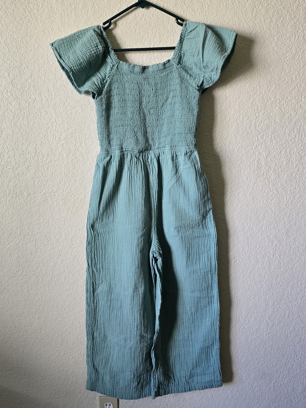 Cat & Jack Aqua Smocked Bodice Wide-Leg Jumpsuit